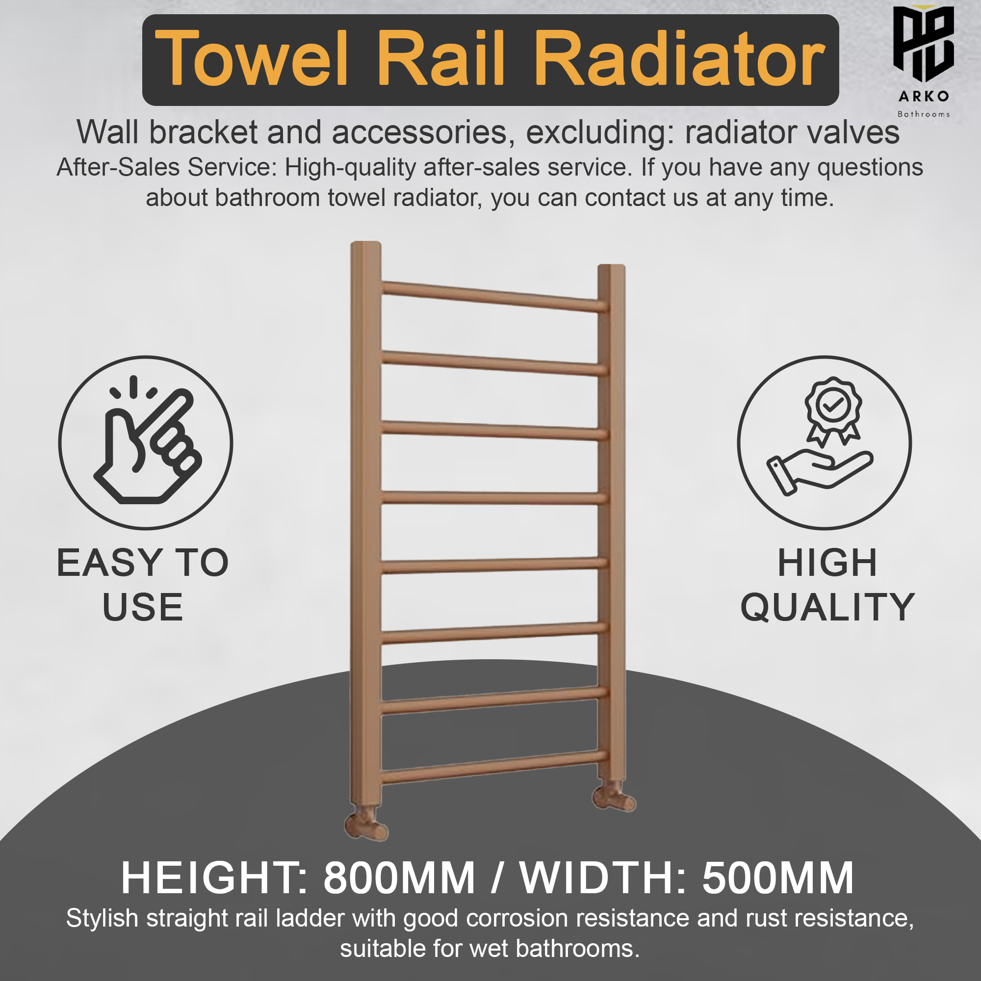 Arko Heated Towel Rail –Bronze– 500 x 800mm – Straight Bars