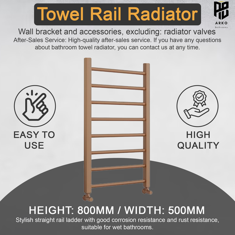 Arko Heated Towel Rail –Bronze– 500 x 800mm – Straight Bars