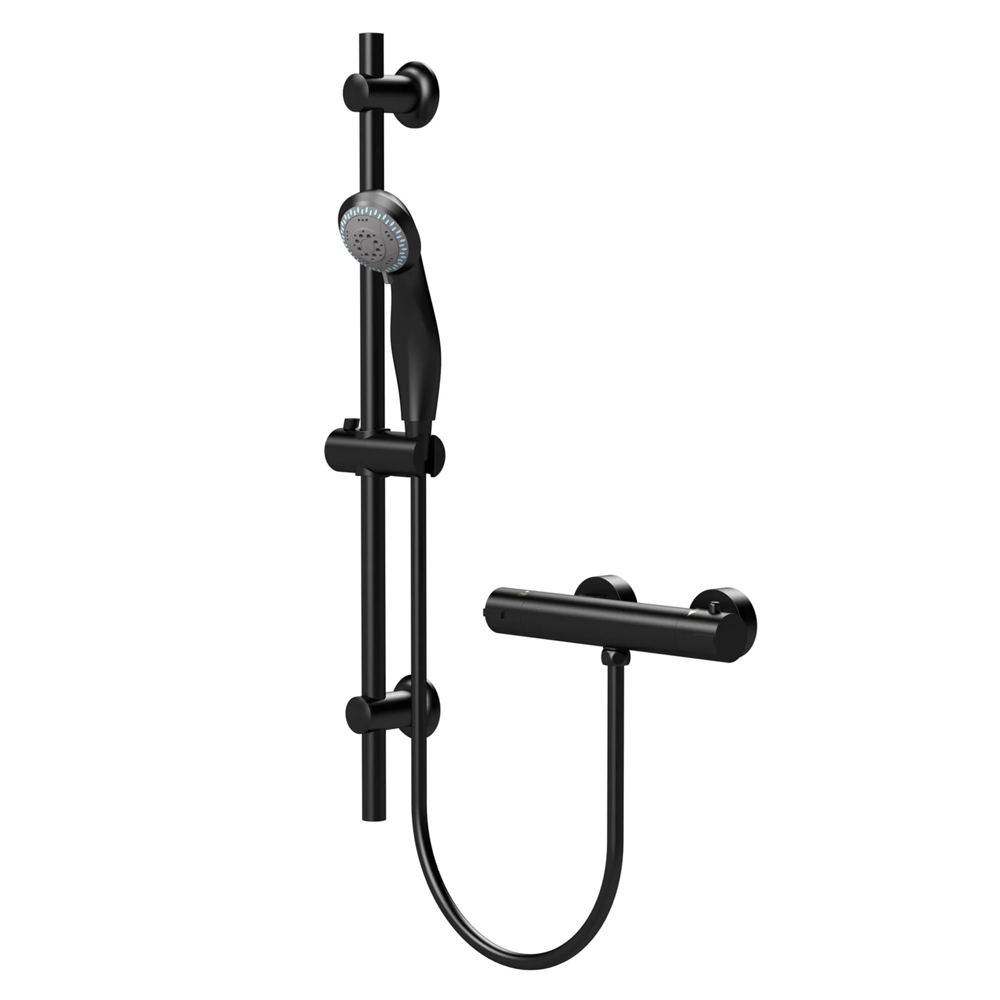 Arko Thermostatic Shower Mixer with Adjustable Riser Kit Exposed Round Shower – Black