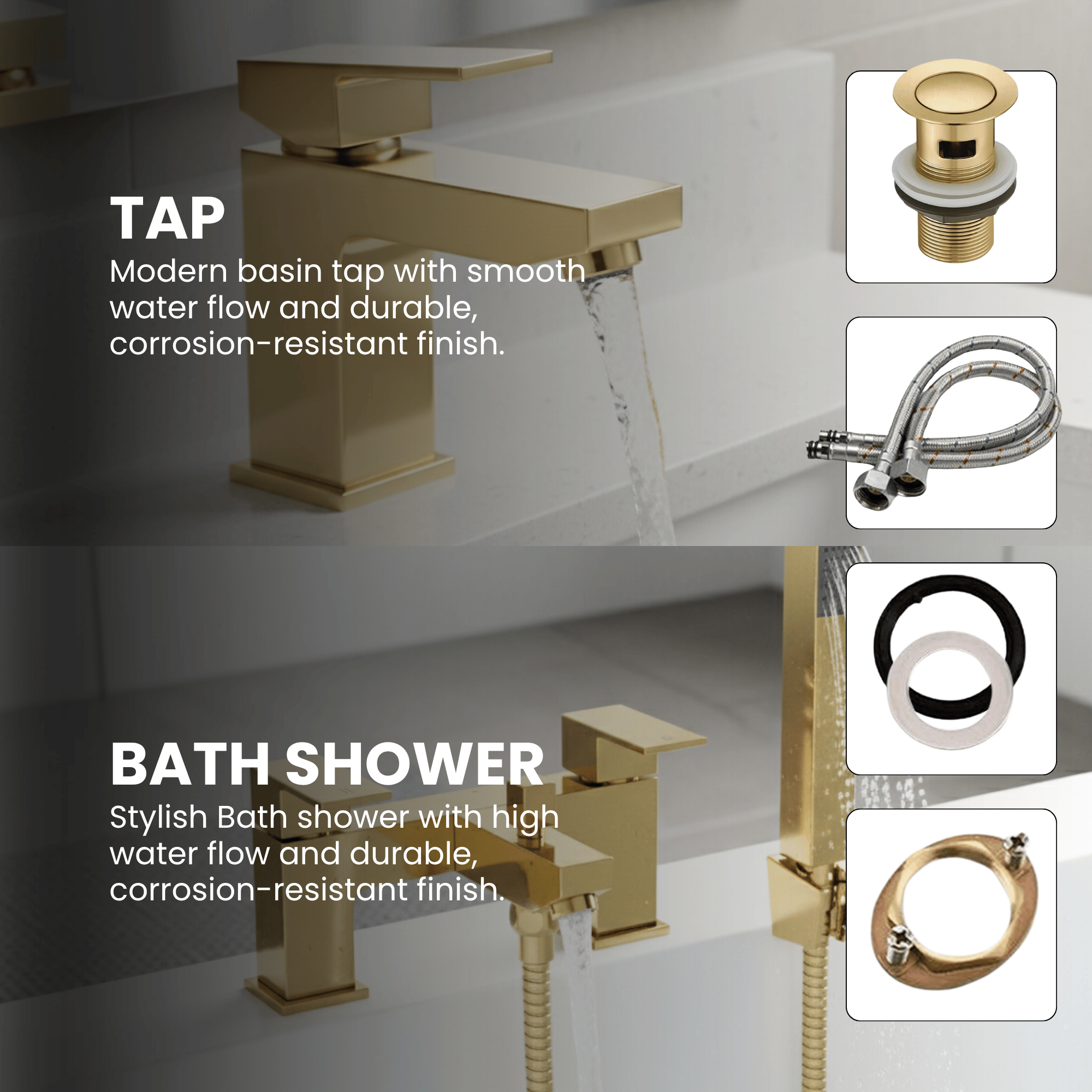 ARKO Verda Bath Shower & Basin Mixer Tap Set – Brass