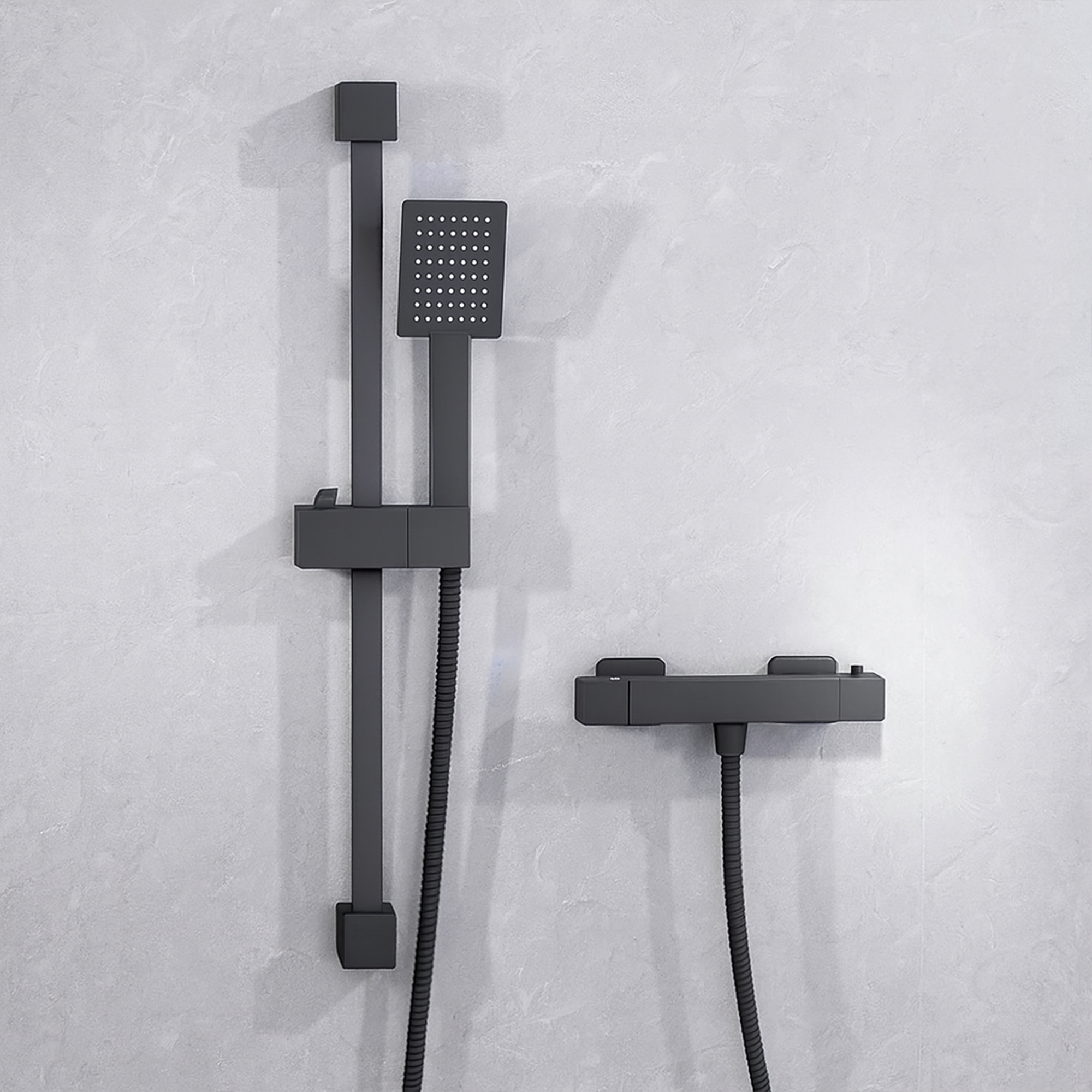 Arko Thermostatic Shower Mixer with Adjustable Riser Kit Exposed Square Shower –Black