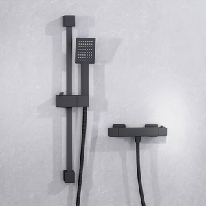 Arko Thermostatic Shower Mixer with Adjustable Riser Kit Exposed Square Shower –Black