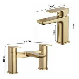 ARKO Bath and Basin Tap Set Waterfall Mixer Taps with Pop-Up Waste – Brass