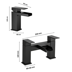 ARKO Waterfall Bath Filler & Hand Shower Set – Black