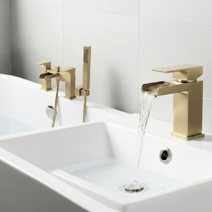 ARKO Waterfall Bath Shower & Basin Mixer Tap Set – Brass