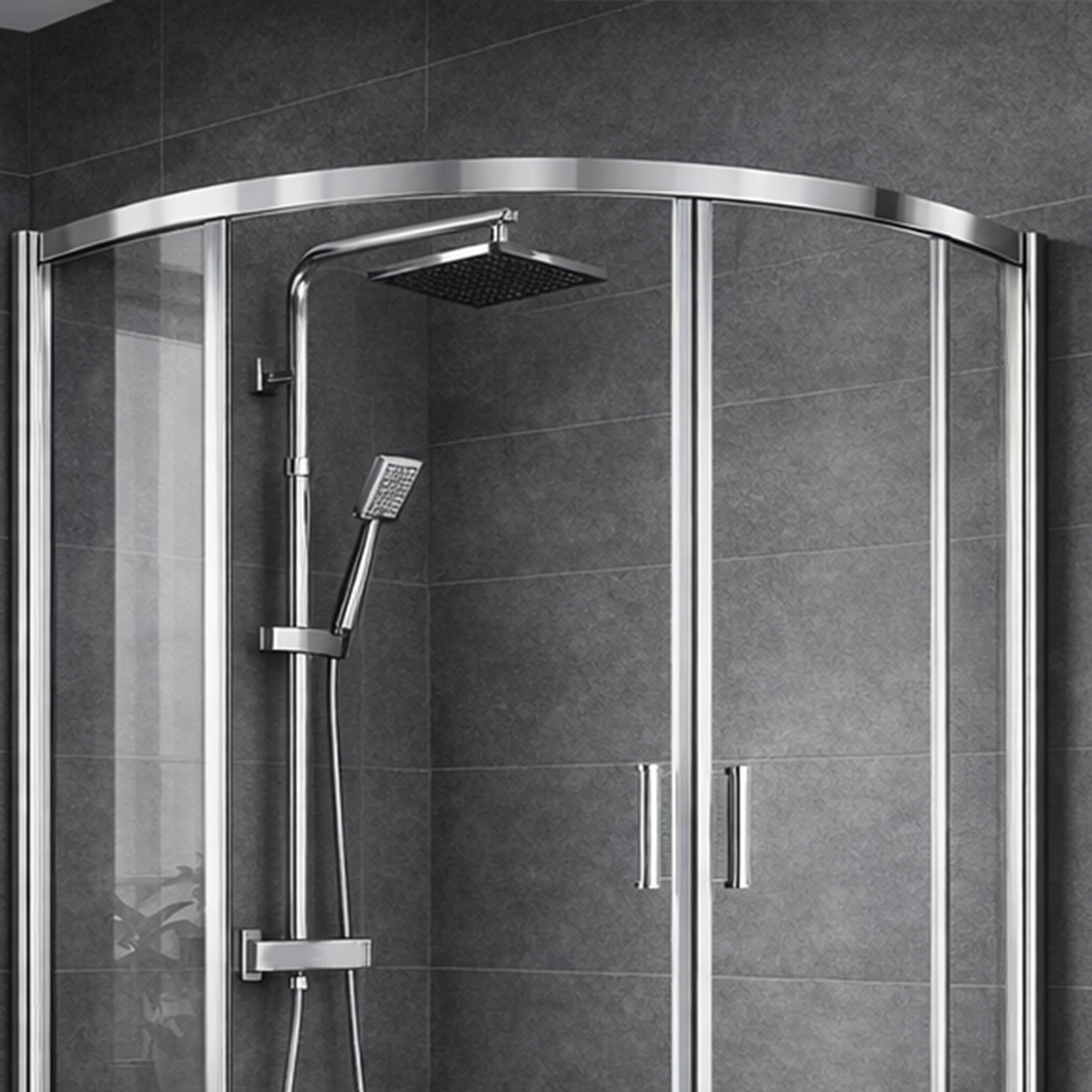 ARKO Square Rainfall Shower System with Handheld Spray & Curved Glass Sliding Shower Enclosure - Chrome