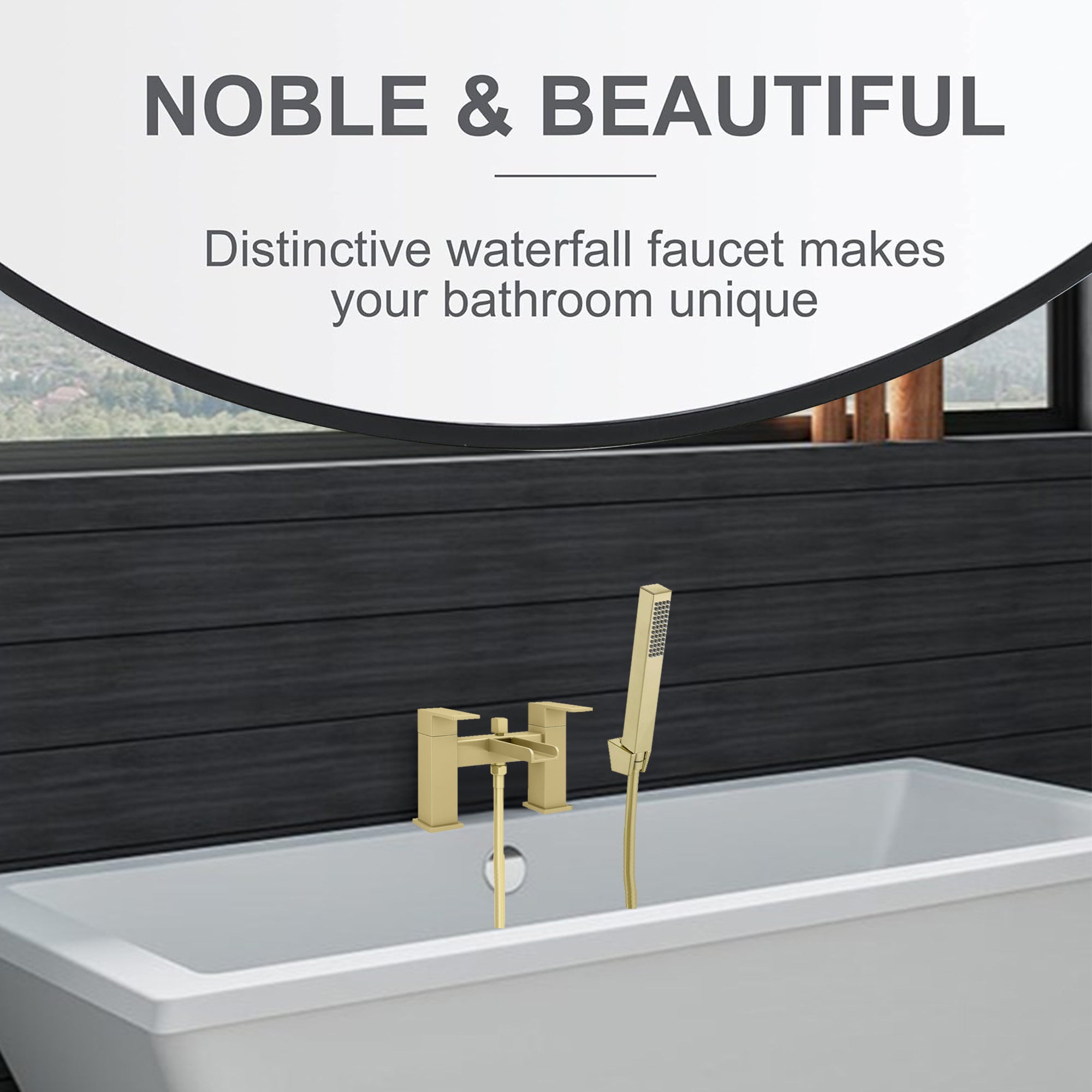 Waterfall Bath Shower Mixer with Shower Kit – Brushed Brass