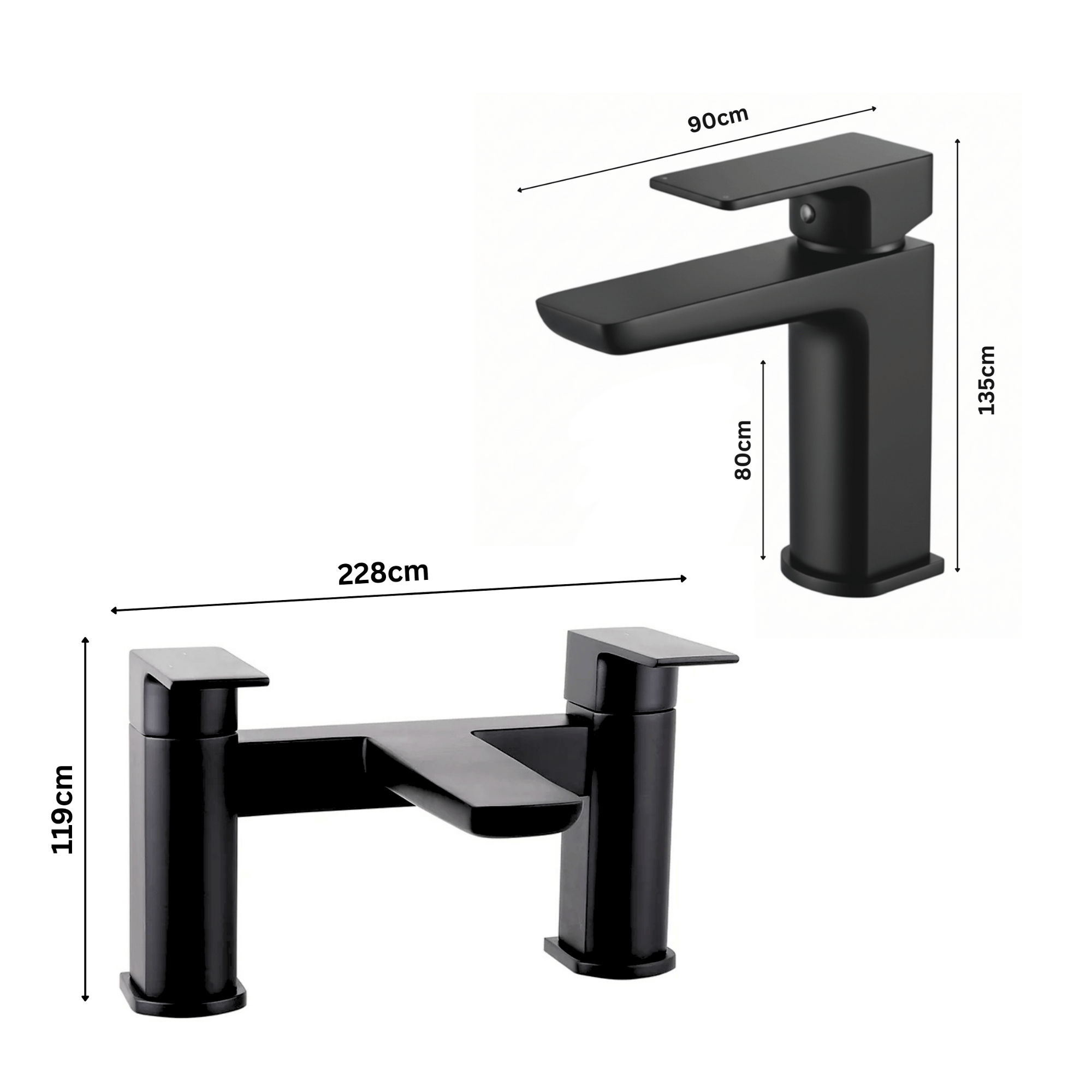 ARKO Bath and Basin Tap Set Waterfall Mixer Taps with Pop-Up Waste – Black