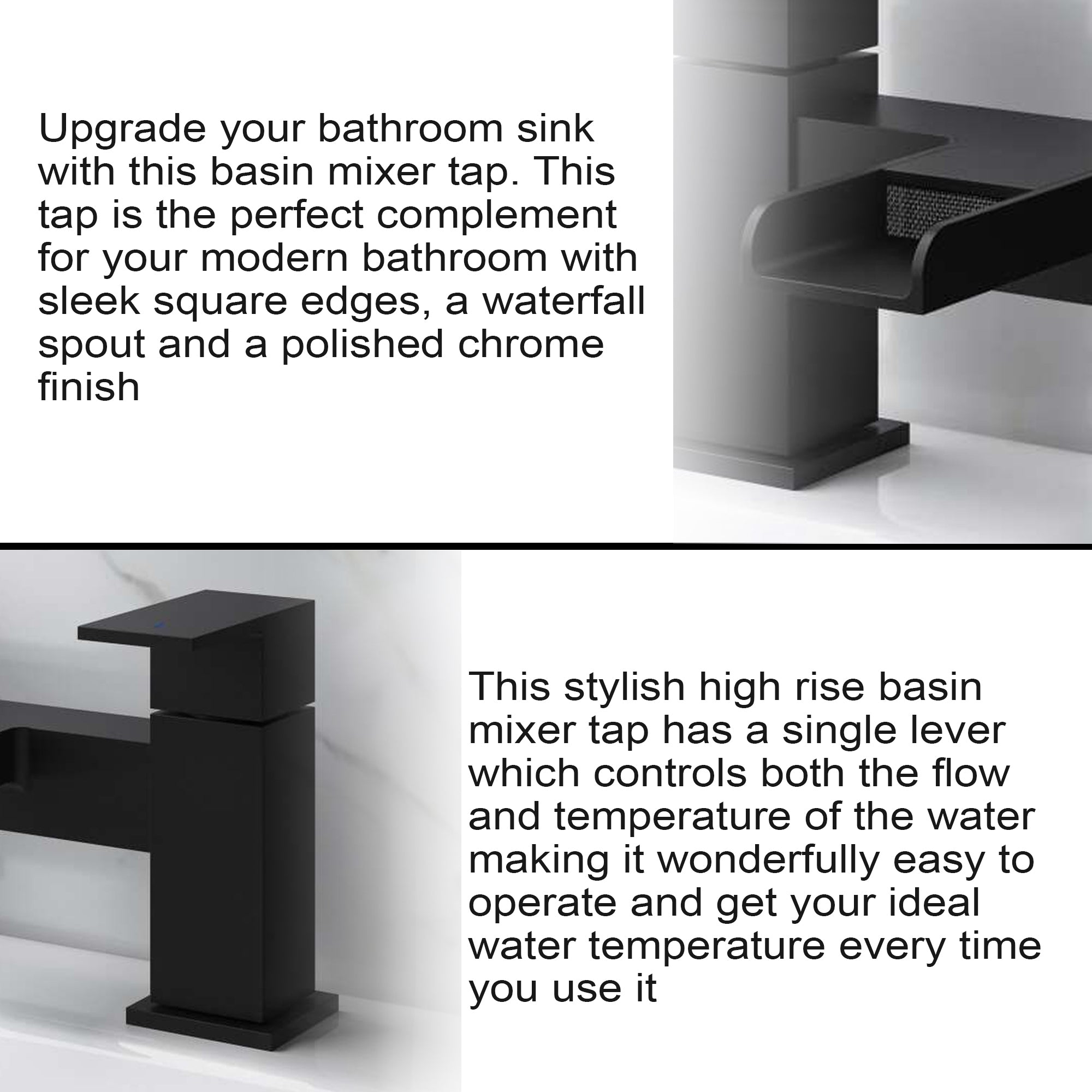 Waterfall Modern Bath Filler Taps- Black