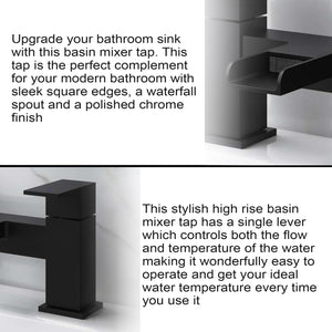 Waterfall Modern Bath Filler Taps- Black