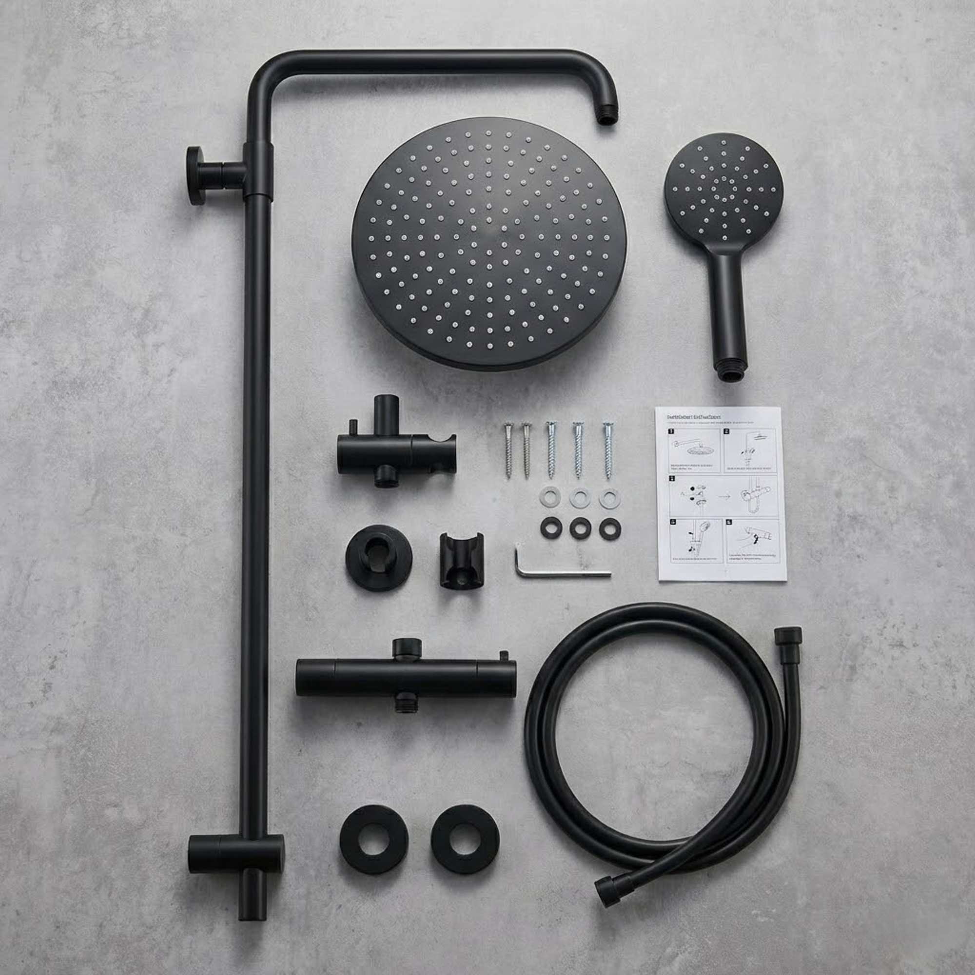 ARKO Bathroom Round Thermostatic Mixer Shower with Riser Rail, Shower Waste & Twin head - Chrome