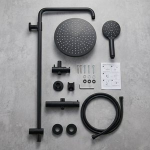 ARKO Bathroom Round Thermostatic Mixer Shower with Riser Rail, Shower Waste & Twin head - Chrome