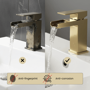 ARKO Waterfall Basin Mixer Tap, Bath Filler & Handheld Shower Set with Bath Waste – Brass