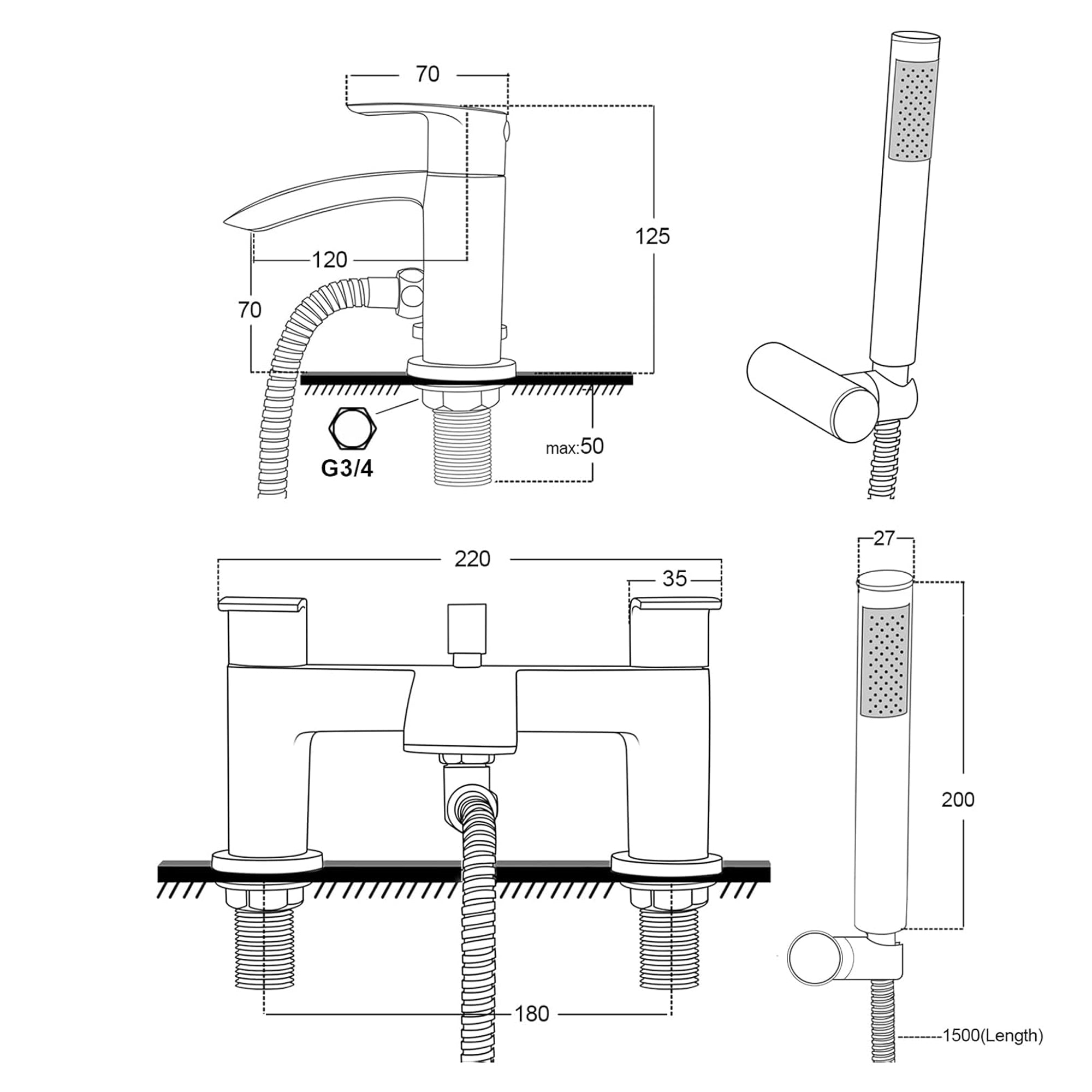 Capri Bath Shower Mixer Tap with Shower Kit – Chrome