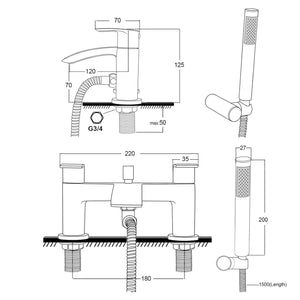 Capri Bath Shower Mixer Tap with Shower Kit – Chrome