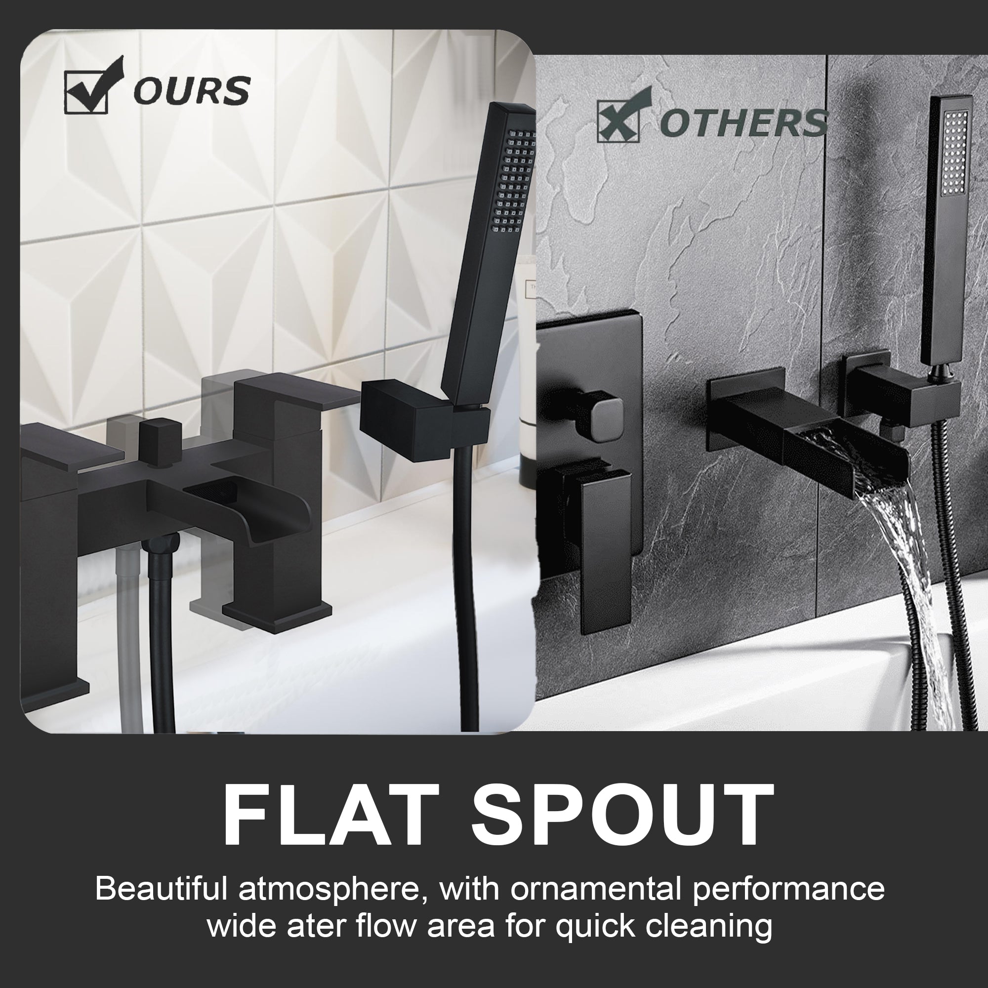 Waterfall Bath Shower Mixer Tap with Shower Kit – Black