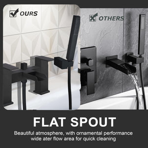Waterfall Bath Shower Mixer Tap with Shower Kit – Black