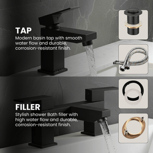 ARKO Verda Brass Bath & Basin Mixer Tap Set – Black
