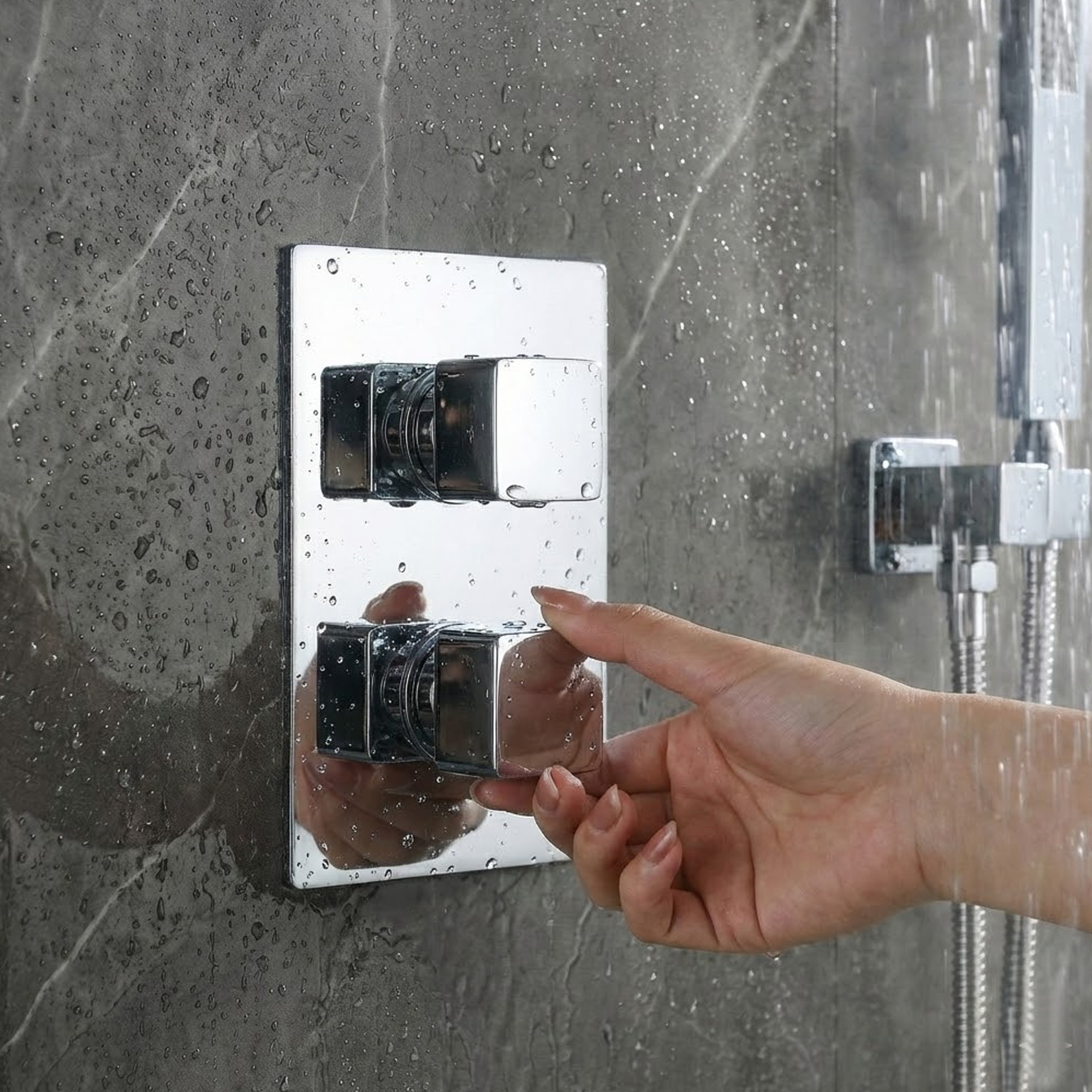 ARKO 2-Way Square Concealed Thermostatic Mixer Shower Dual Dial, Twin Head – Chrome