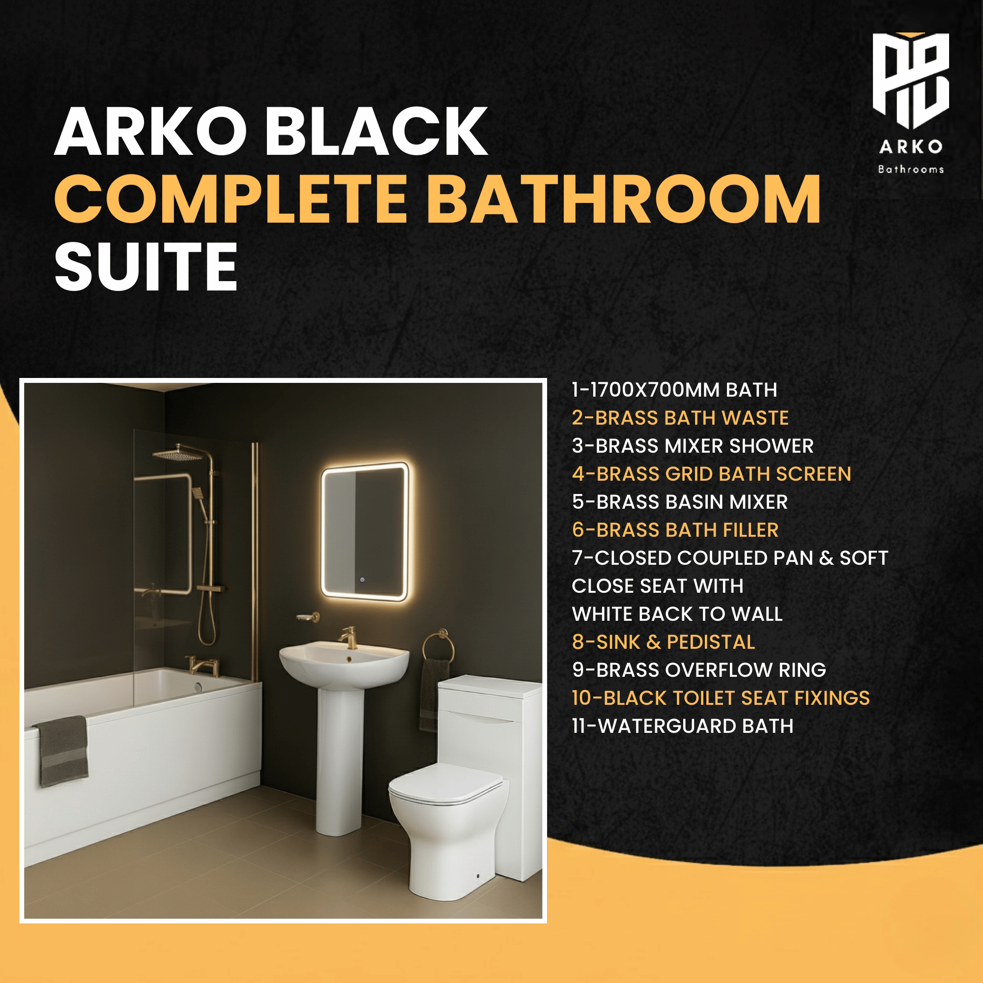 Arko Vista Complete Bathroom Suite -  Brass
