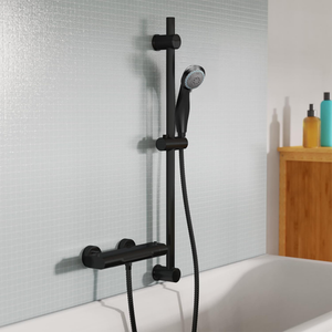 Arko Thermostatic Shower Mixer with Adjustable Riser Kit Exposed Round Shower – Black