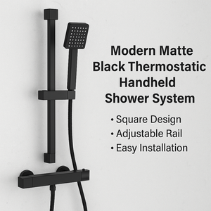 Arko Thermostatic Shower Mixer with Adjustable Riser Kit Exposed Square Shower –Black