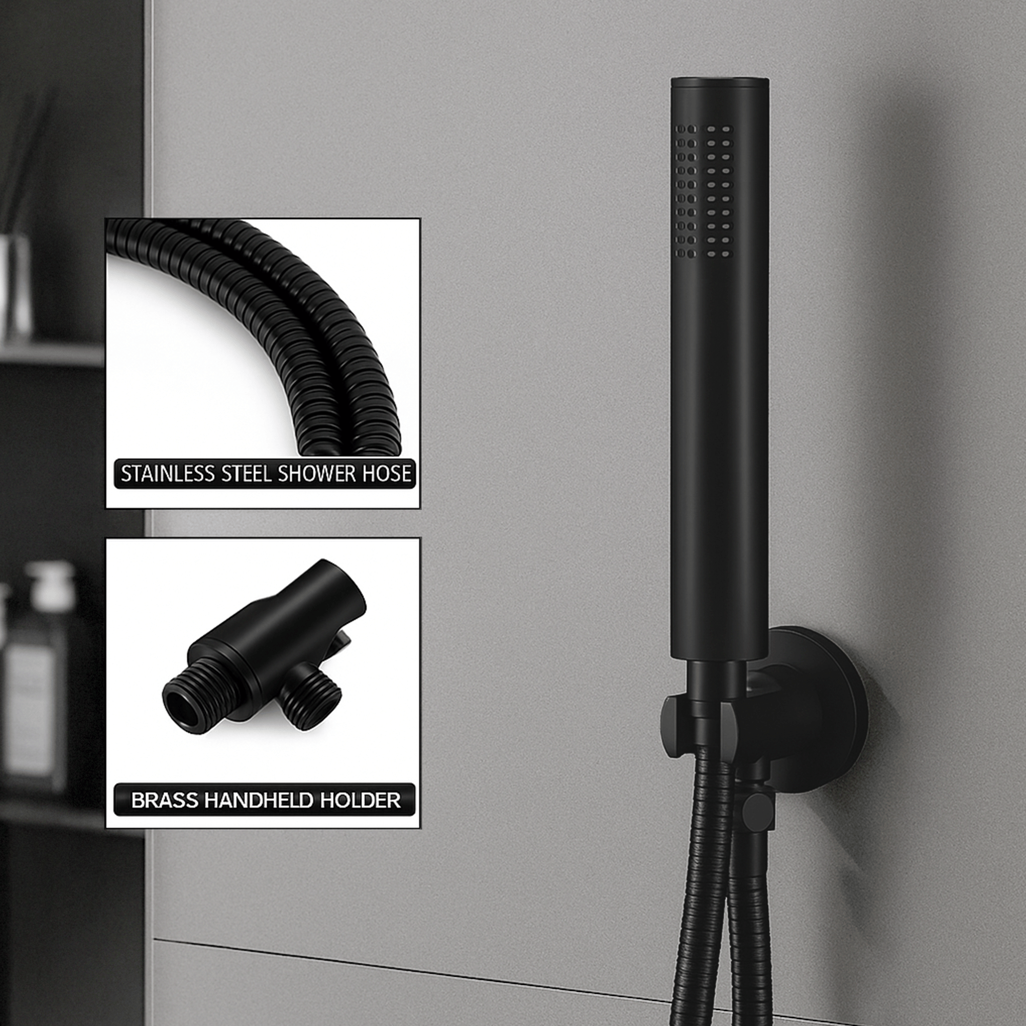 ARKO Round Concealed Thermostatic Shower Mixer 2 Dial Twin Head with Valve, Handset & Shower Waste – Black