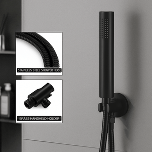 ARKO Round Concealed Thermostatic Shower Mixer 2 Dial Twin Head with Valve, Handset & Shower Waste – Black