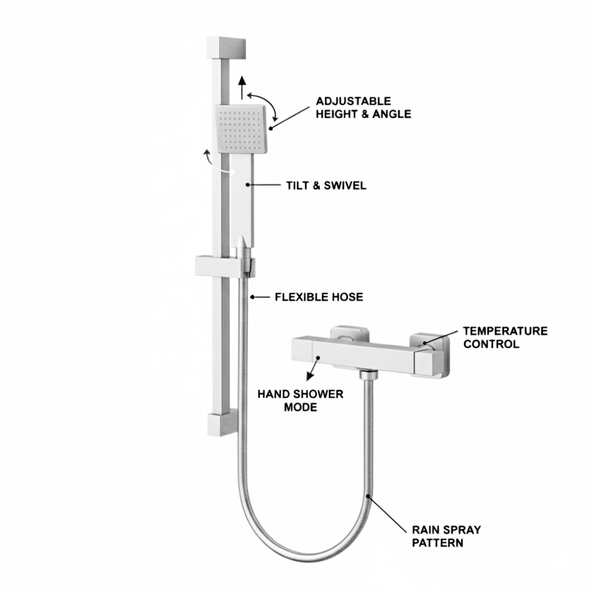 ARKO Waterfall Bath Filler & Hand Shower Set – Chrome