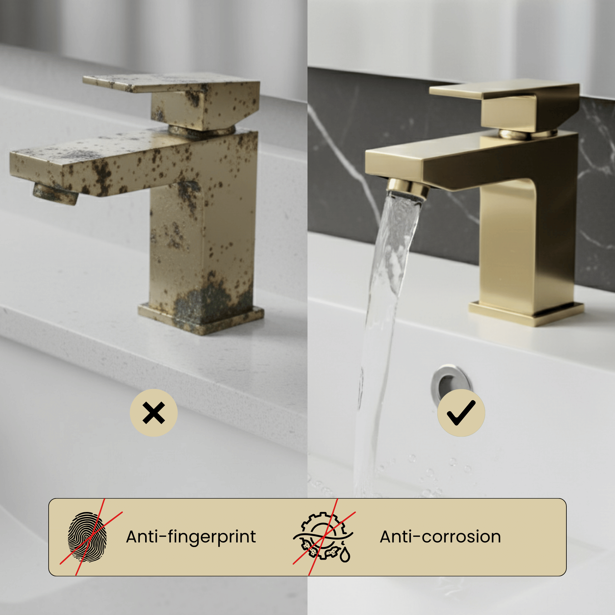 ARKO Verda Basin Mixer Tap, Bath Filler & Handheld Shower Set with Bath Waste – Brass