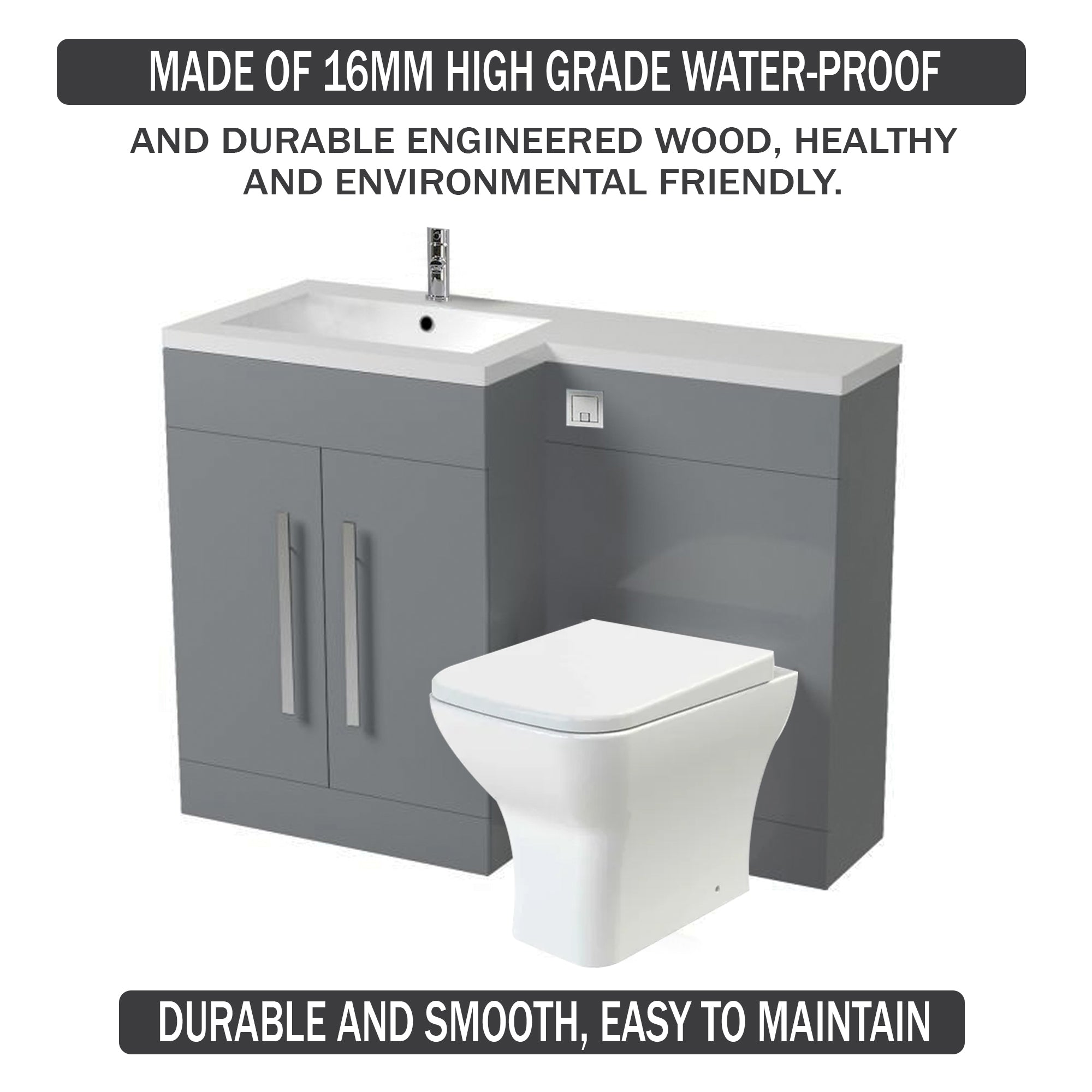 Arko Tana 1100mm Bathroom Vanity Unit Set Basin Sink Toilet WC Right Hand Furniture Storage - Grey