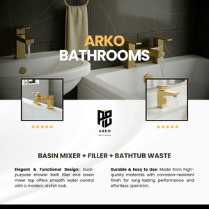 Arko Verda Bath and Basin Mixer Tap with Bath Waste Set - Brass