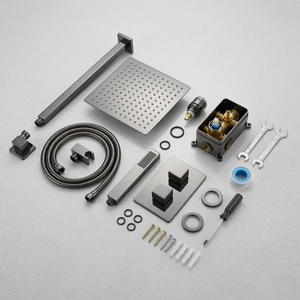 ARKO 2-Way Square Concealed Thermostatic Mixer Shower Dual Dial, Twin Head – Gunmetal