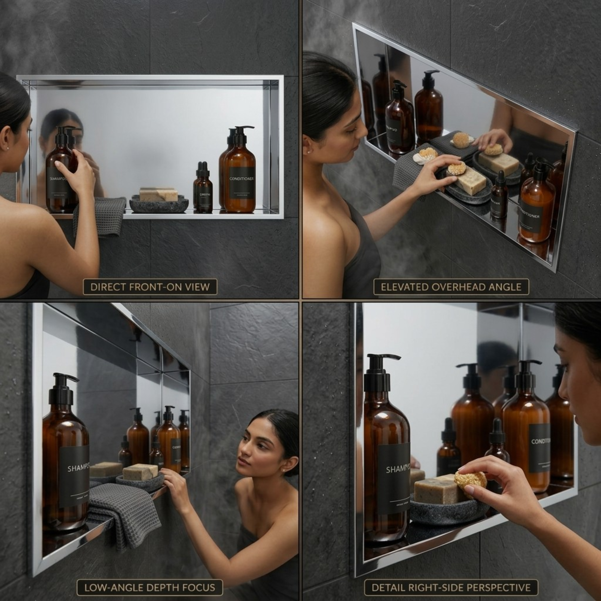 ARKO Stainless Steel Shower Without Led Niche Wall Insert, Bathroom Shower Storage Shelf, Chrome