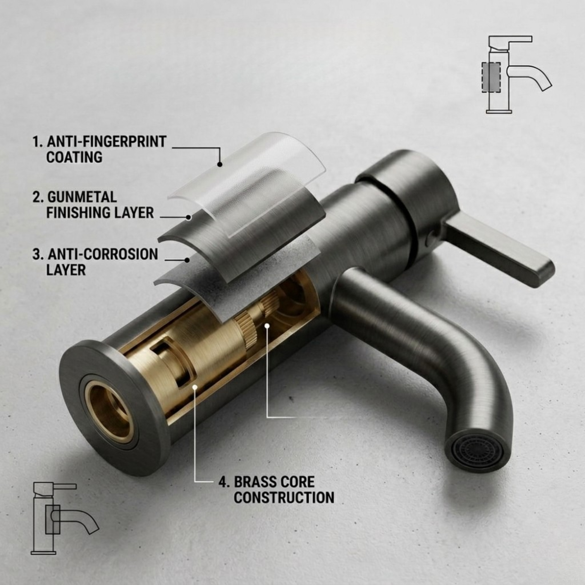Arlo Round Basin Mixer Tap Gunmetal