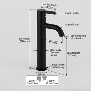 Arlo Round Tall Basin Mixer Tap Black