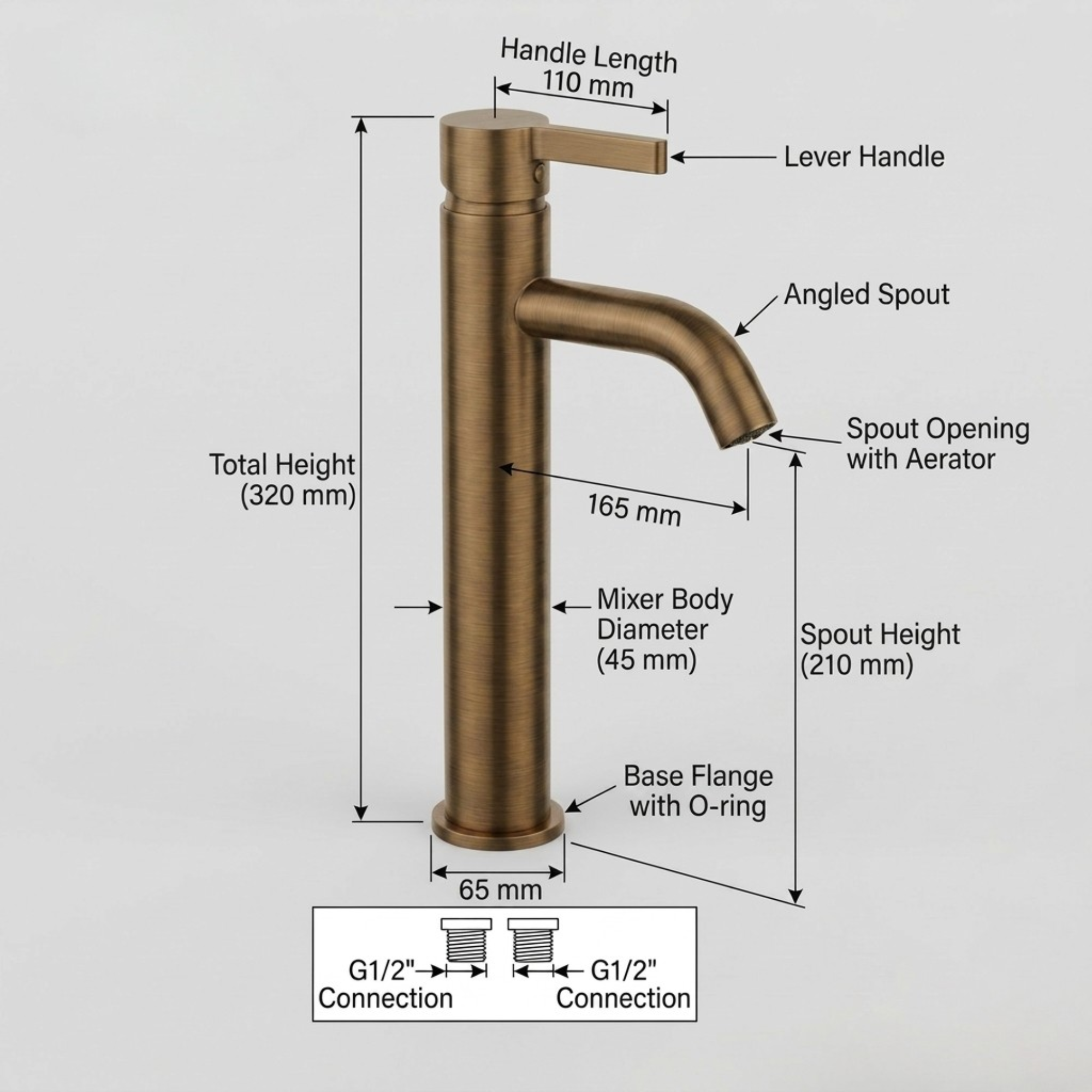 Arlo Round Tall Basin Mixer Tap Bronze