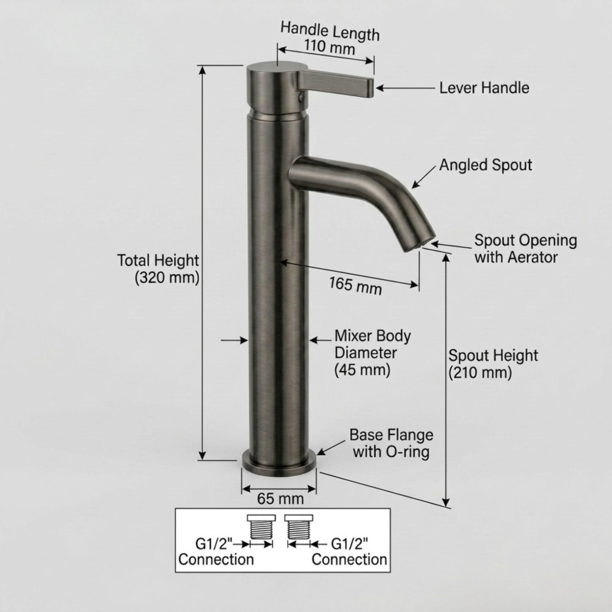 Arlo Round Tall Basin Mixer Tap Gunmetal
