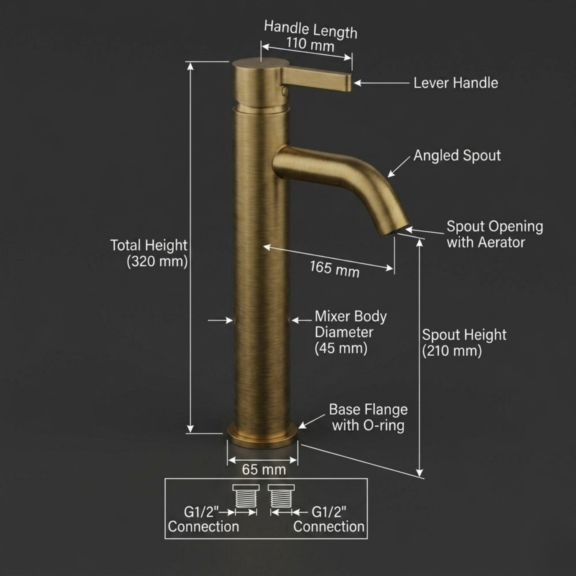 Arlo Round Tall Basin Mixer Tap Brass