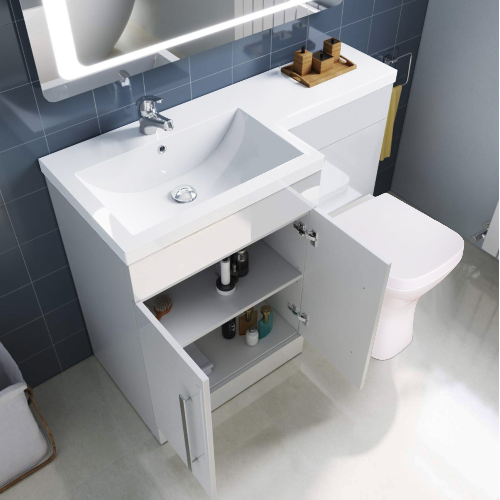 Arko Tana 1100mm Bathroom Vanity Unit Set Basin Sink Toilet WC Right Hand Furniture Storage - White