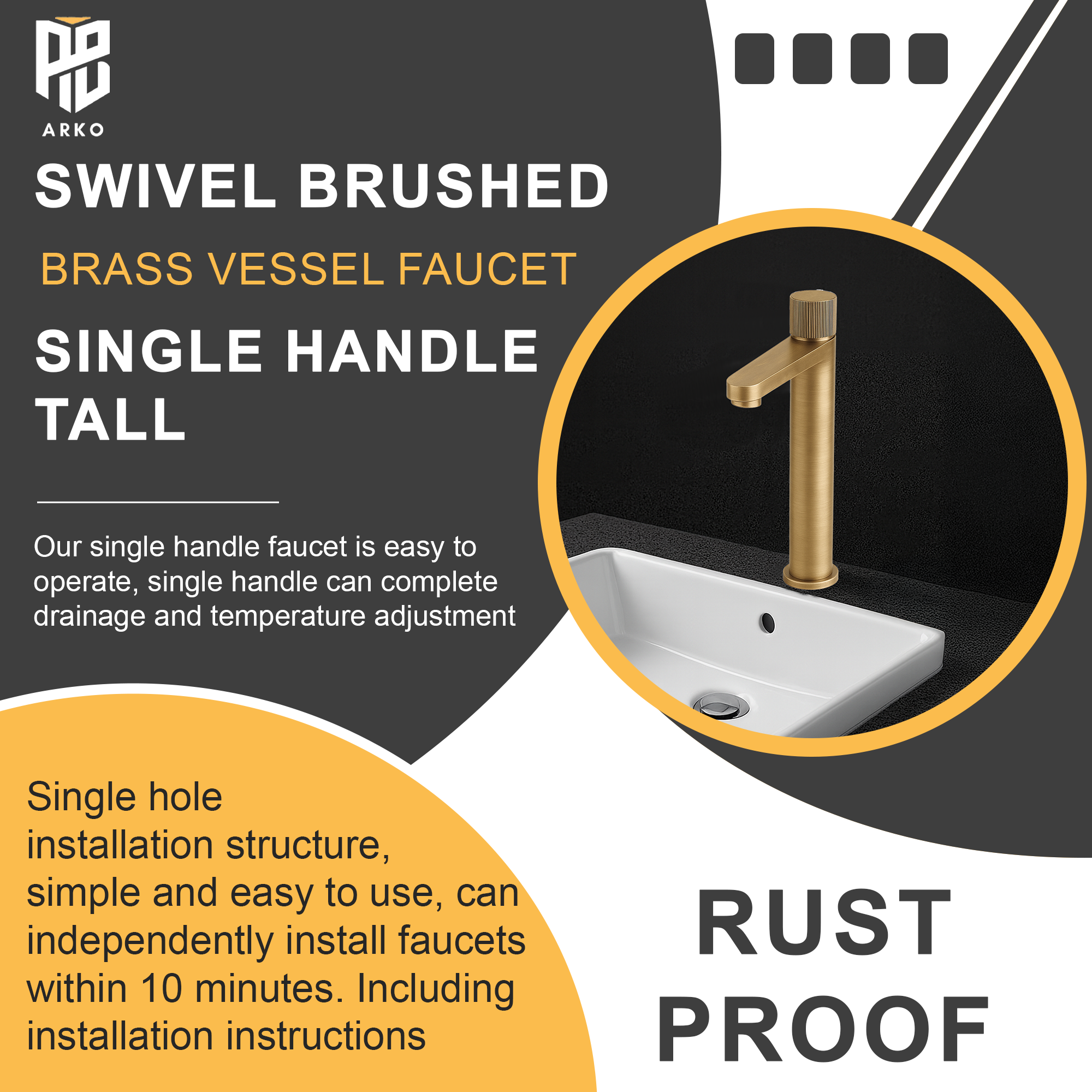 Round Tall Basin Mixer Tap, Flute Handle - Solid Brass