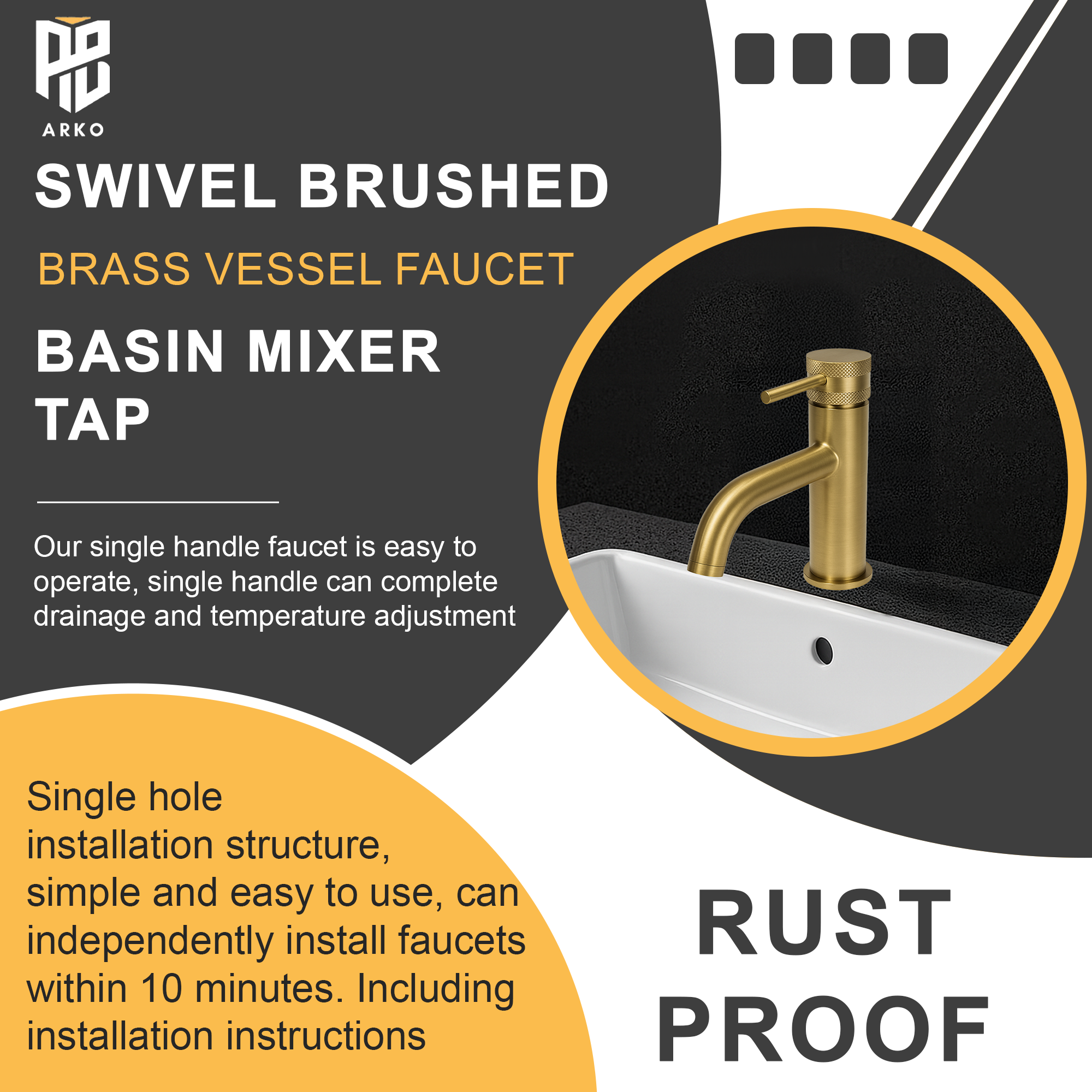 Round Mono Basin Mixer Tap – Brushed Brass Finish