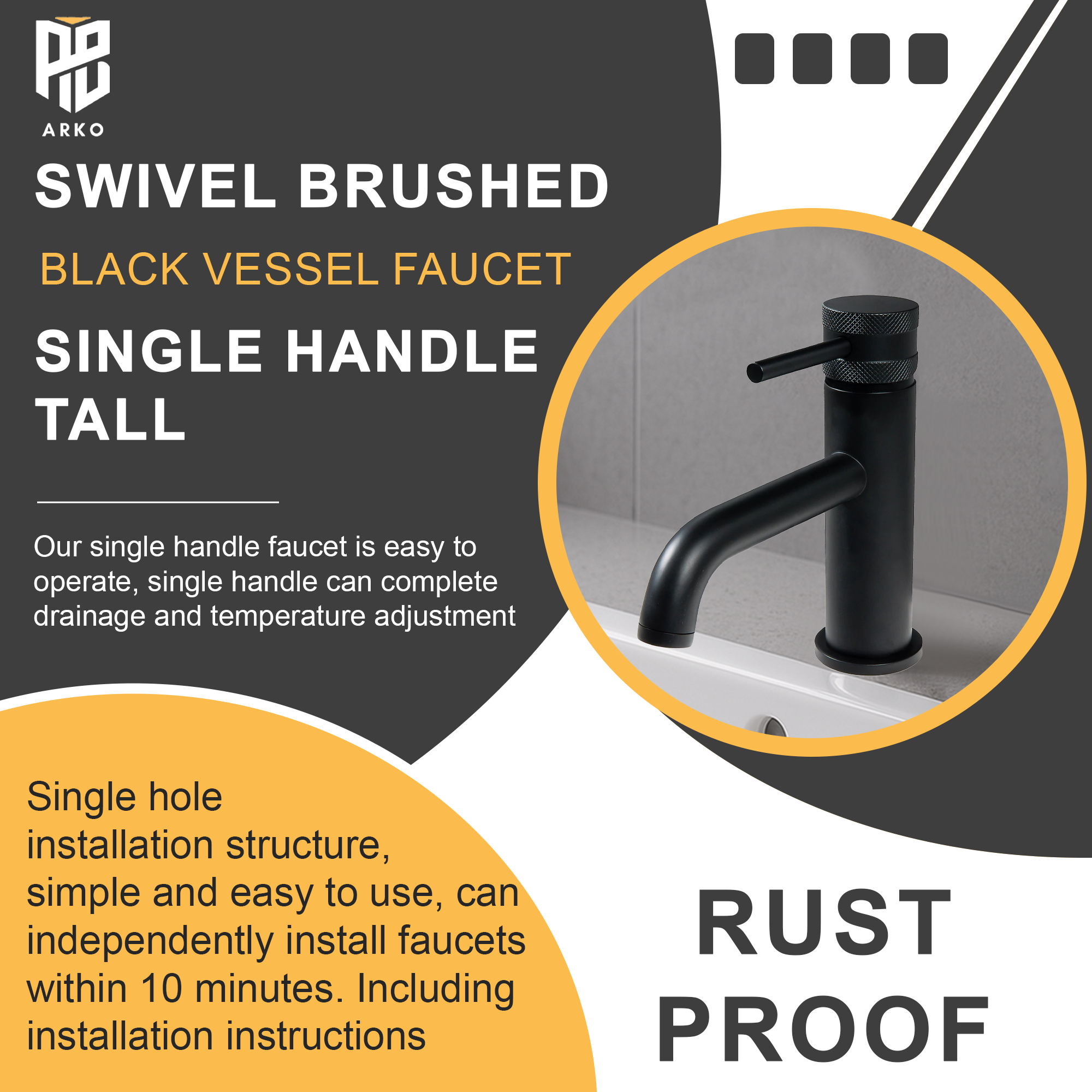 Round Mono Basin Mixer Tap – Matte Black Finish