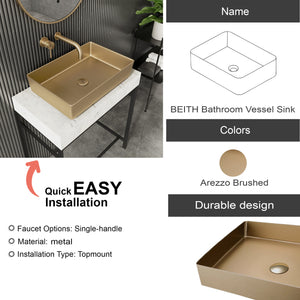 Countertop Basin, 526x346x120mm, Stainless Steel – Brass