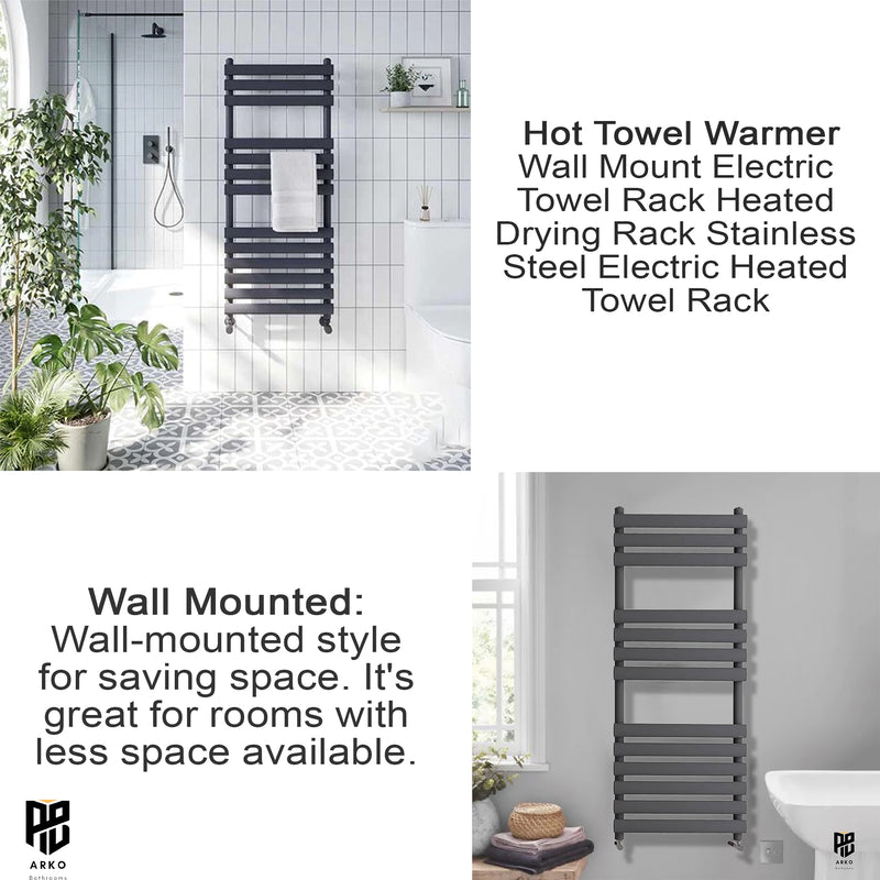 Arko Heated Towel Rail – Matt Black – 500 x 1200mm – Straight Bars