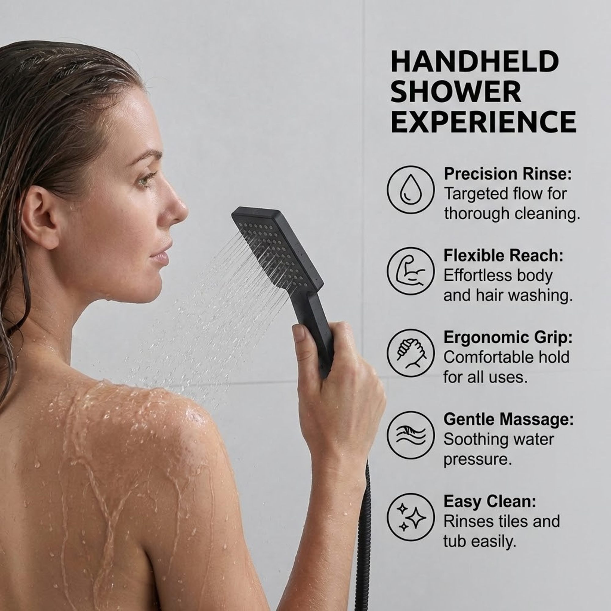 Arko Modern Square Thermostatic Shower – Matt Black