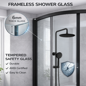 ARKO Round Rainfall Shower System with Handheld Spray & Curved Glass Sliding Shower Enclosure with Waste  - Matte Black