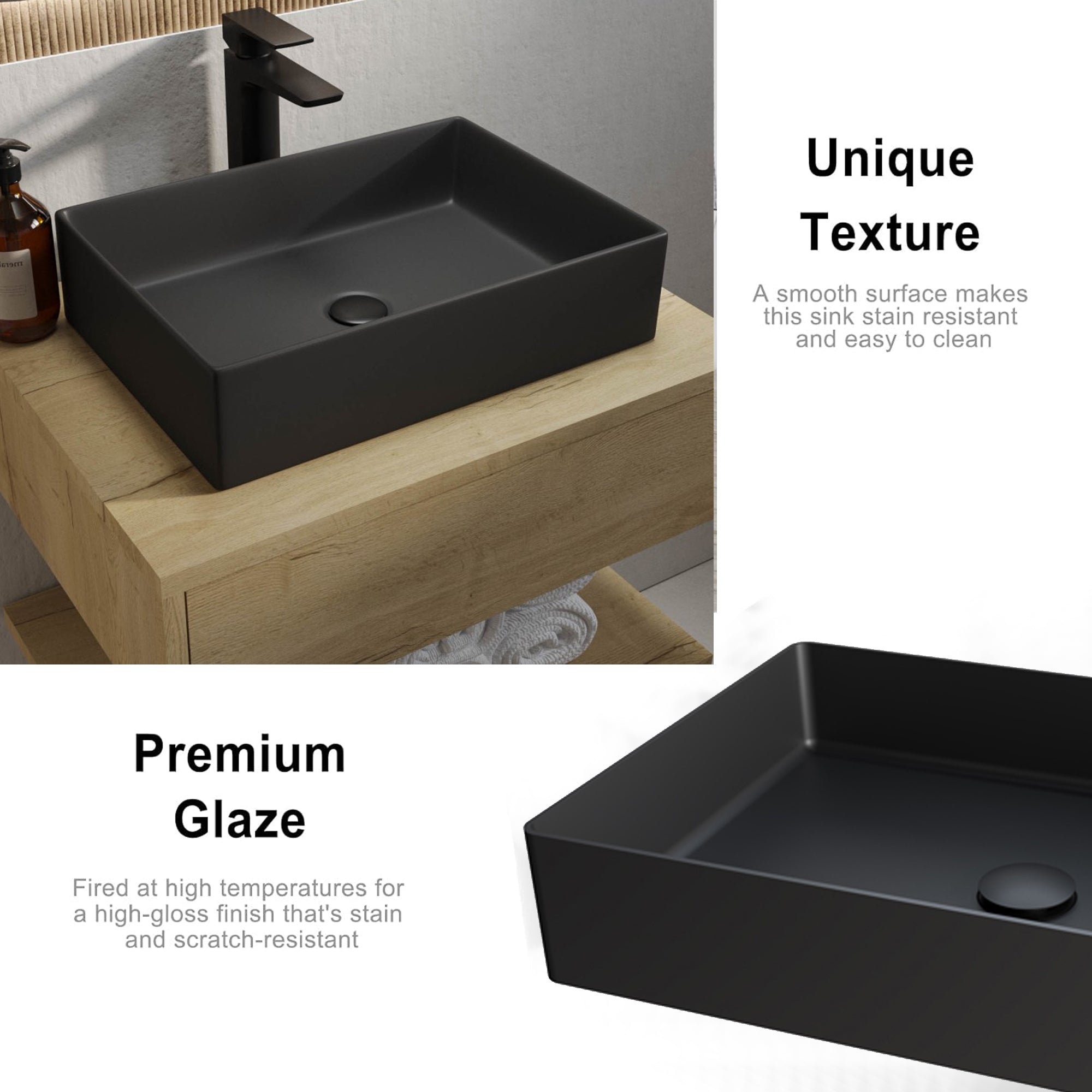Countertop Basin – 526x346x120mm Stainless Steel – Black