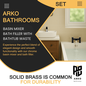 Arko Waterfall Bath and Basin Mixer Tap with Bath Waste Set -Black