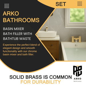 Arko Vista Bath and Basin Mixer Tap with Bath Waste Set - Brass